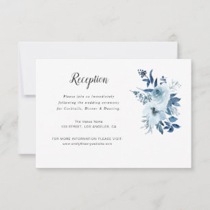 RSVP cartão de recepção de casamento floral azul empoei