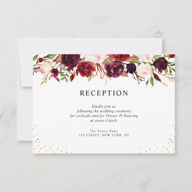 RSVP cartão de recepção de casamento floral burgundy (Frente)