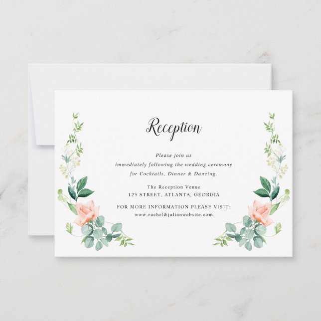 RSVP Cartão de recepção de casamento floral de cor d'ág (Frente)