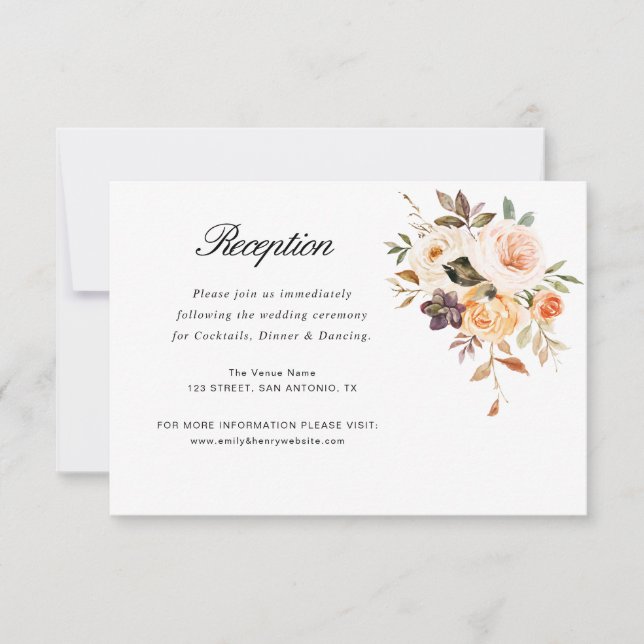RSVP cartão de recepção de casamento floral de outono (Frente)