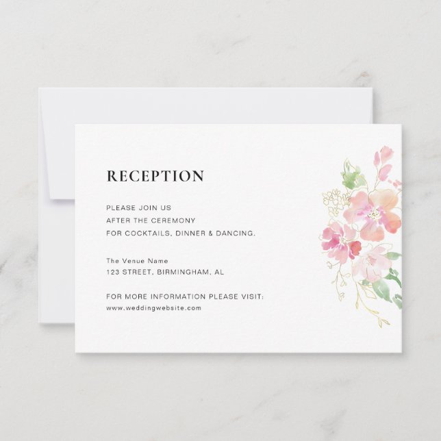 RSVP cartão de recepção de casamento floral dourado e r (Frente)