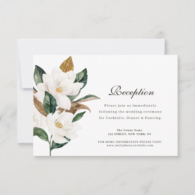 RSVP Cartão de recepção de casamento floral Magnolia (Frente)