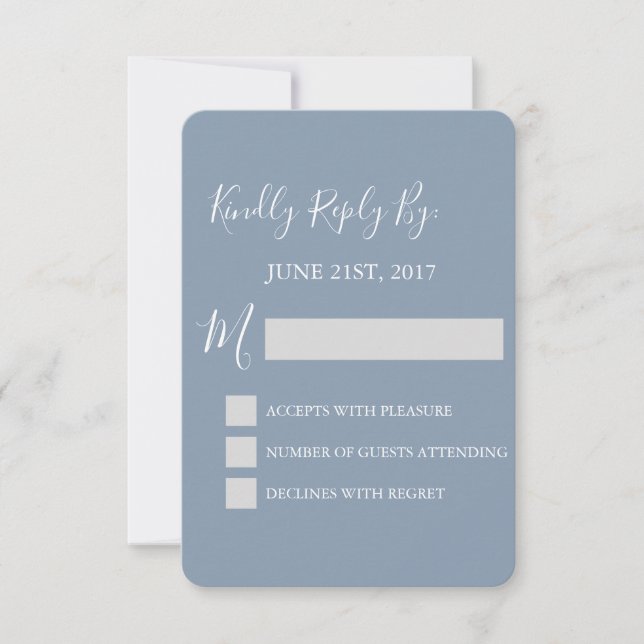 RSVP - Cartão de Resposta de Casamento Azul Dusty (Frente)