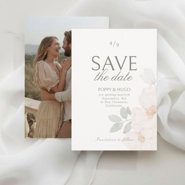 RSVP Cartão de Salvar a Data de Casamento Ivory | Flora (Criador carregado)