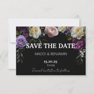 RSVP Cartão de Salve o Dia Floral Roxo Escuro Sombrio