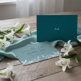 RSVP Cartão de Save the Date de Casamento Floral Azul E