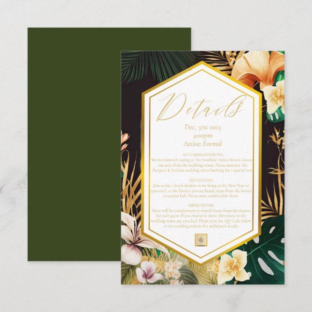 RSVP Cartão Formal Tropical Destino Pormenorizado (Frente/Verso)