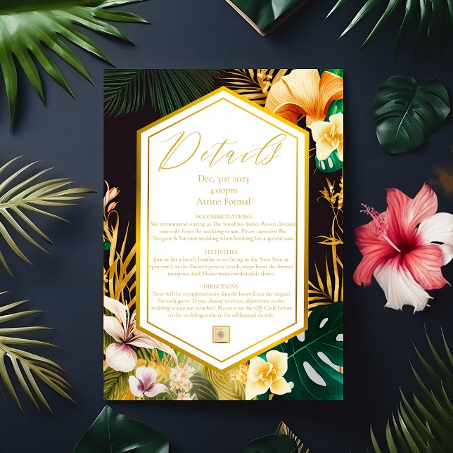 RSVP Cartão Formal Tropical Destino Pormenorizado (Stunning Tropical Destination Wedding Details Card)