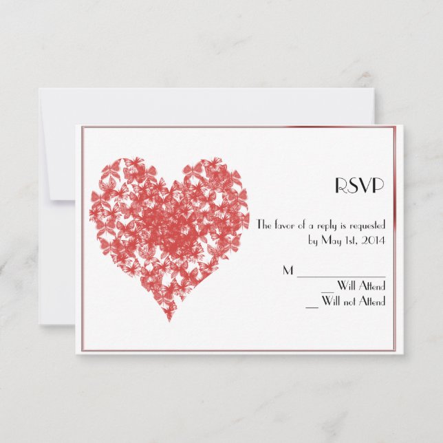 RSVP Cartão Persimmon Butterfly Heart Response Card (Frente)