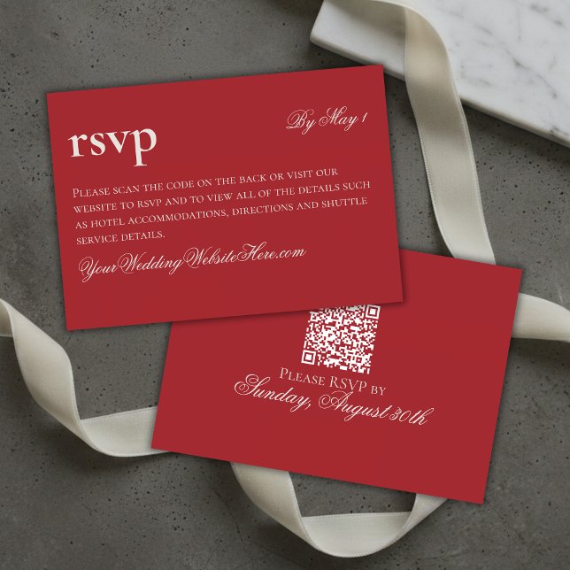 RSVP Cartão QR de Casamento Vermelho de Dinheiro Antigo (Timeless Old Money Red Wedding QR RSVP Card)
