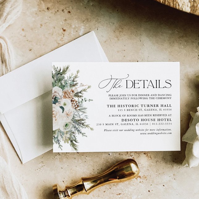 RSVP Cartão Rustic Winter Pinecone Wedding Details Card (Criador carregado)