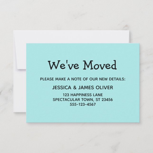 RSVP Cartão Simples, Casual, Turquesa "Nós Mudamos" (Frente)