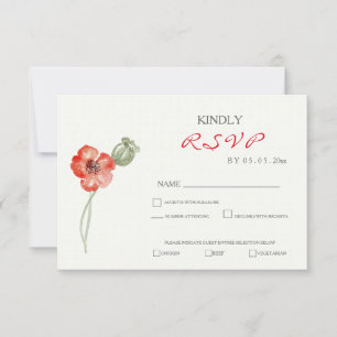 RSVP Cartão wedding floral das papoilas vermelhas