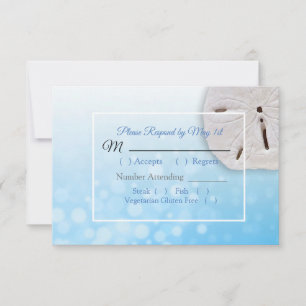 RSVP Cartão Wedding oceânico azul do dólar de areia