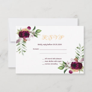 RSVP casamento boêmio boho flores carmesim branco