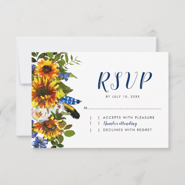 RSVP Casamento Boho Girassol Marinho Rústico (Frente)