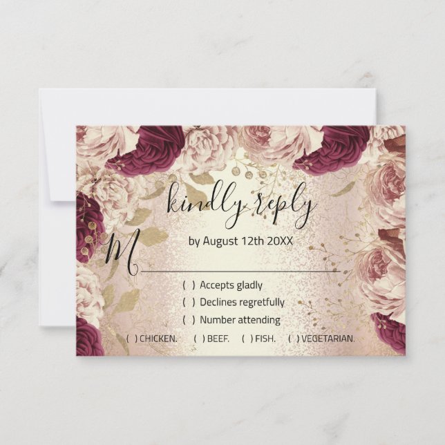 RSVP Casamento Brilho Coroa Flora Dourado Rosa (Frente)