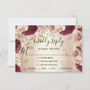 RSVP Casamento Brilho Coroa Flora Dourado Rosa