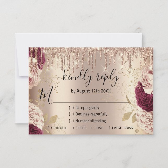 RSVP Casamento Brilho Grinalda Rosa Dourado Pingen (Frente)