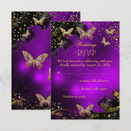 RSVP Casamento Brilho roxo Dourado Borboleta Preta