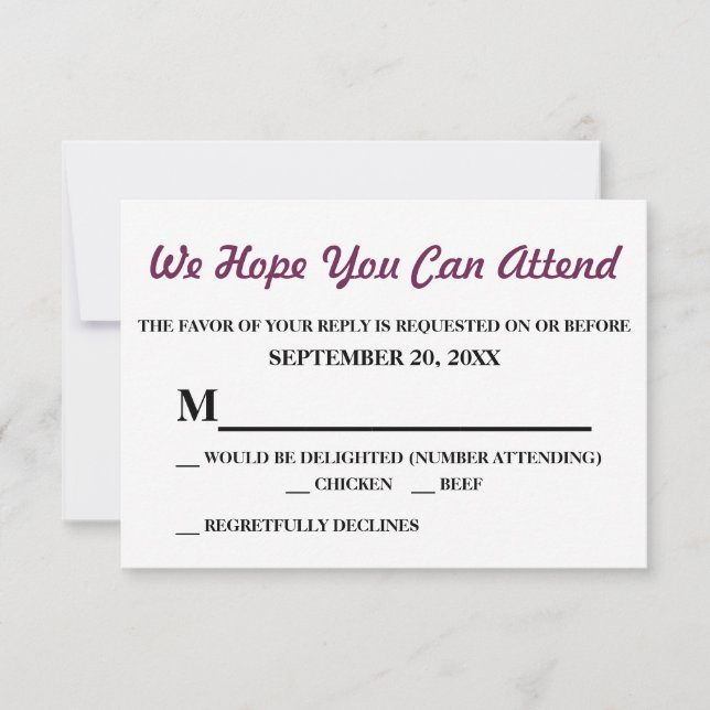 RSVP Casamento com Jasmin Roxo em Aquarela (Frente)