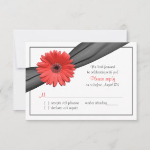 RSVP Casamento Coral Gerber Daisy Grey Ribbon