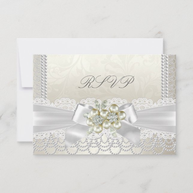RSVP Casamento Creme Pérola Renda Damasco Diamante (Frente)