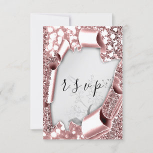 RSVP Casamento de Glitter Florals Silver Rosa Blus
