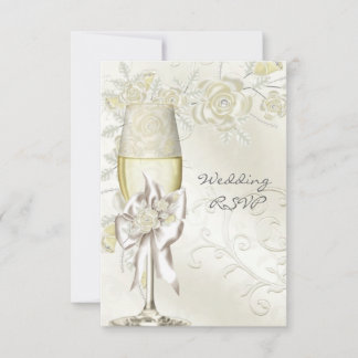 RSVP Casamento Dourado Creme Pérola Rosas Florais