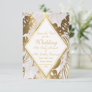 RSVP Casamento Dourado Elegante Monstera Salve O Cartão