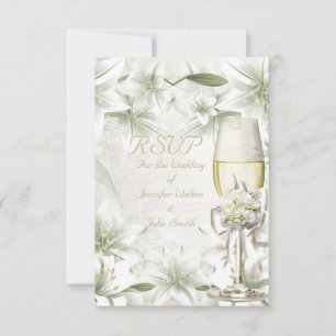 RSVP Casamento Elegante Branco Bege Verde Champanh