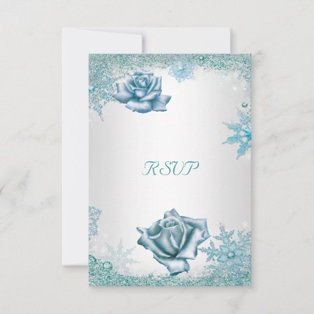 RSVP Casamento Elegante Brilho Azul Turquesa Rosas (Frente)