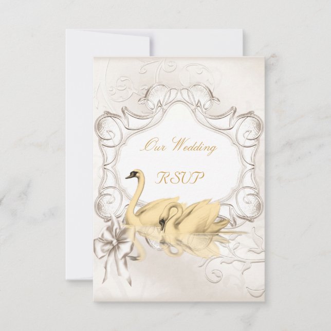 RSVP Casamento Elegante Cisne Creme Dourado Branco (Frente)