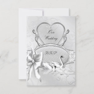 RSVP Casamento Elegante Cisnes Brancos Coração Arc
