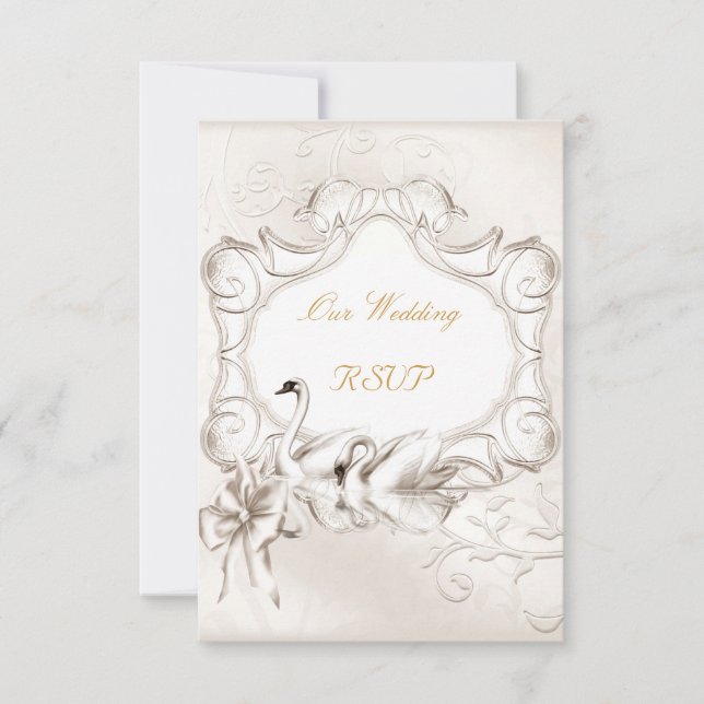 RSVP Casamento Elegante Conjunto de Cisnes Branco  (Frente)