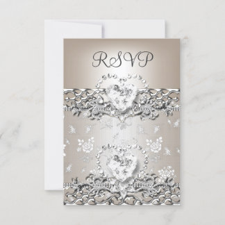 RSVP Casamento Elegante Coração de Diamante Prata 