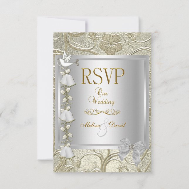 RSVP Casamento Elegante Dourado Prata Branco Damas (Frente)