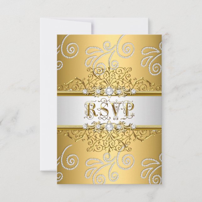 RSVP Casamento Elegante Dourado Silver Lace Diamon (Frente)