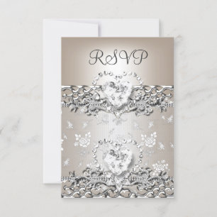 RSVP Casamento Elegante Prata Creme Coração de Dia