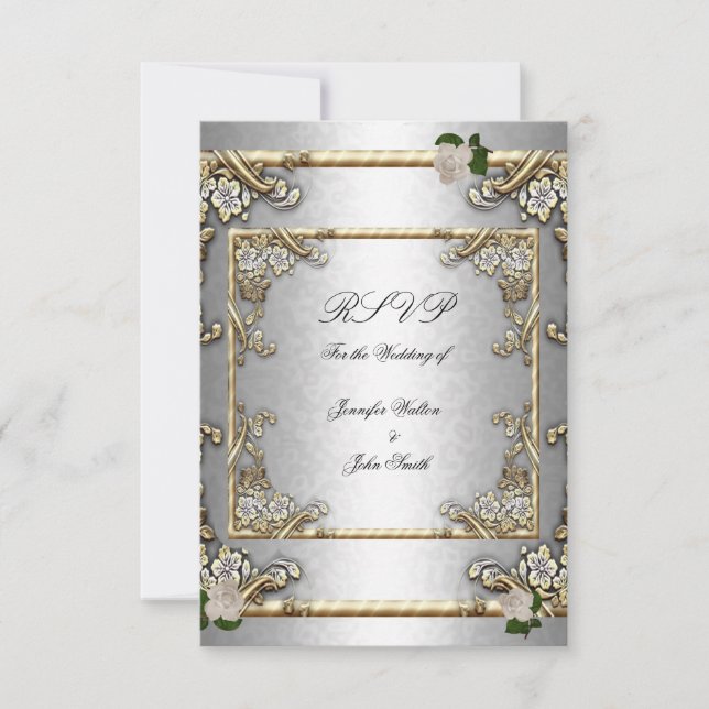 RSVP Casamento Elegante Rosa Dourada Prata Branco (Frente)