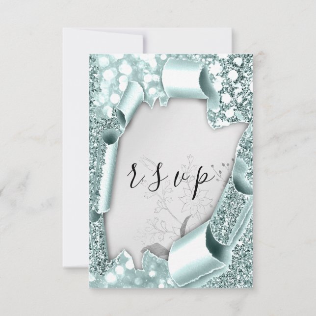 RSVP Casamento Florais Silver Aqua Azul (Verso)