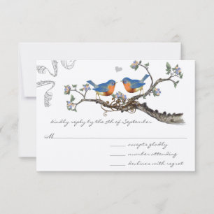 RSVP Casamento Galho Florido Pássaros Azuis Vintag