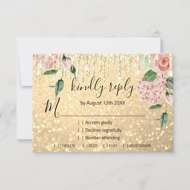 RSVP Casamento Glitter Bridal Mint Glitter Dourado (Frente)