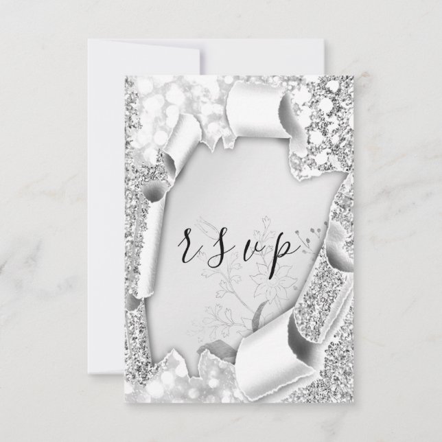 RSVP Casamento Glitter Frame Florals Silver Cinza (Verso)