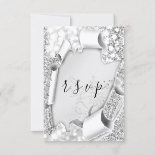 RSVP Casamento Glitter Frame Florals Silver Cinza