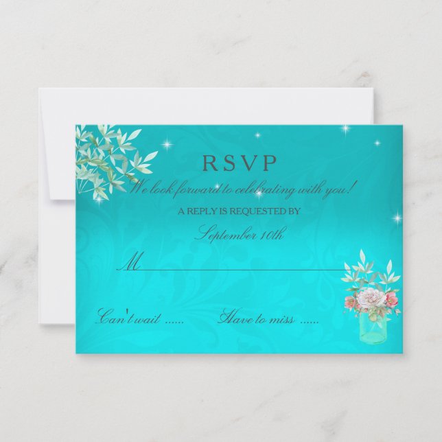RSVP Casamento Jarra de Pedreiro Floral Turquesa R (Frente)