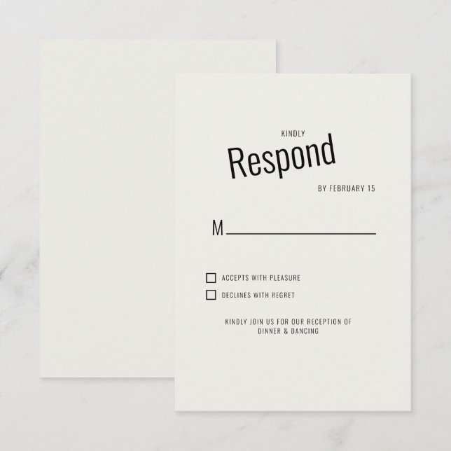 RSVP Casamento Moderno Preto Texto Creme (Frente/Verso)