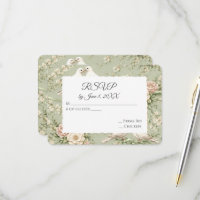 RSVP Casamento Pombas e Fitas Verde Sage