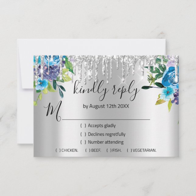 RSVP Casamento Prata Brilho Azul VIP Drips (Frente)
