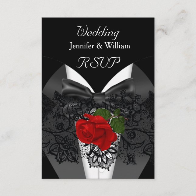 RSVP Casamento Preto Branco Smoking Rosa Vermelho  (Frente)